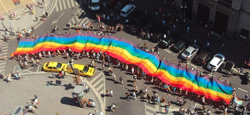 Prague Gay Pride - Gay Flag in parade