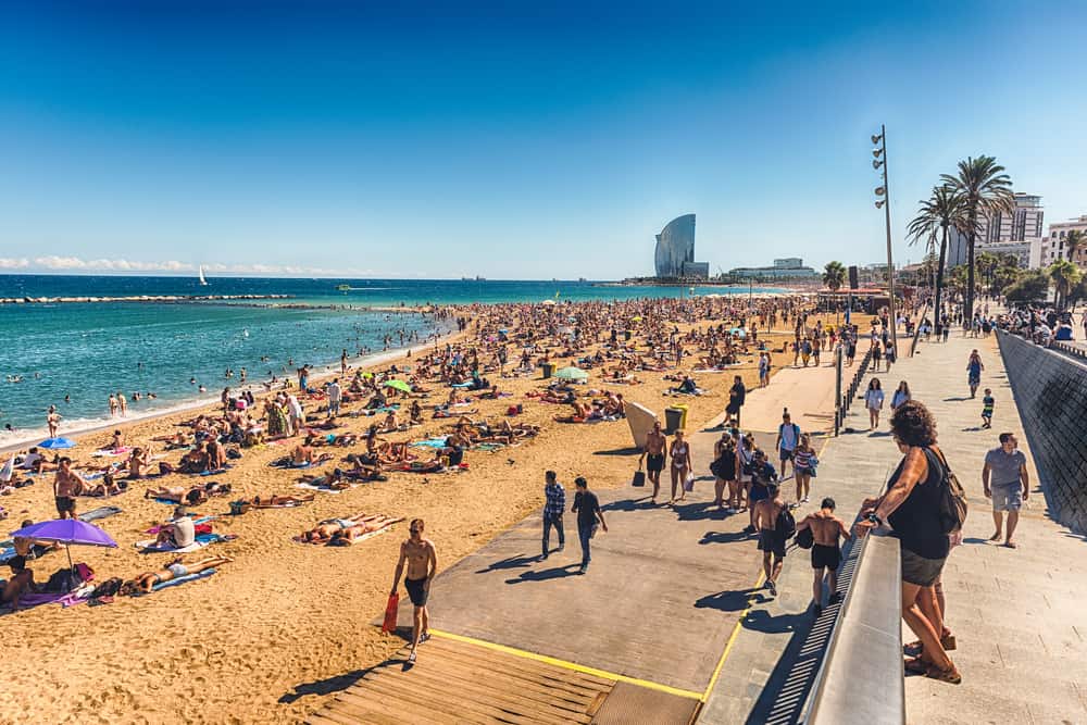 A sunny day on the Barceloneta beach, Barcelona, Catalonia, Spain